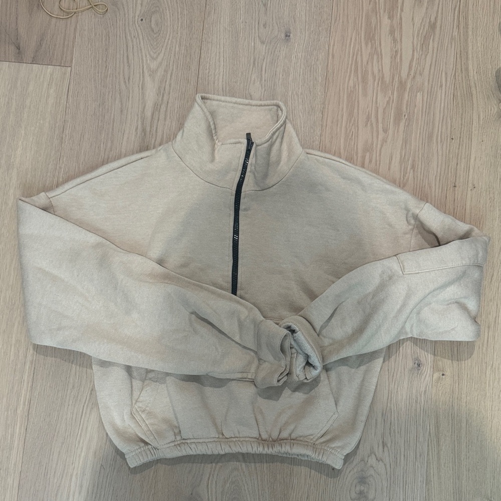 Boohoo Cream Zip-Up Sweatshirt